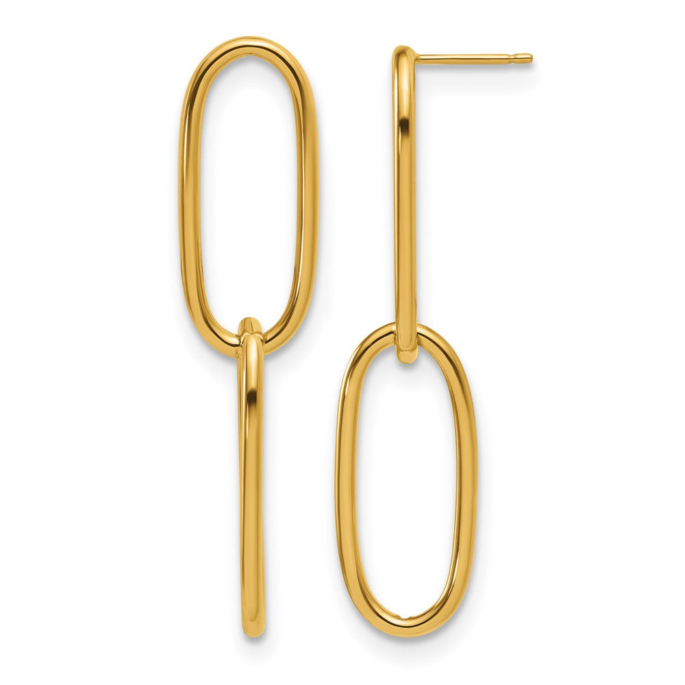 14k Yellow Gold Polished Elongated Double Oval Link Post Dangle Earrings