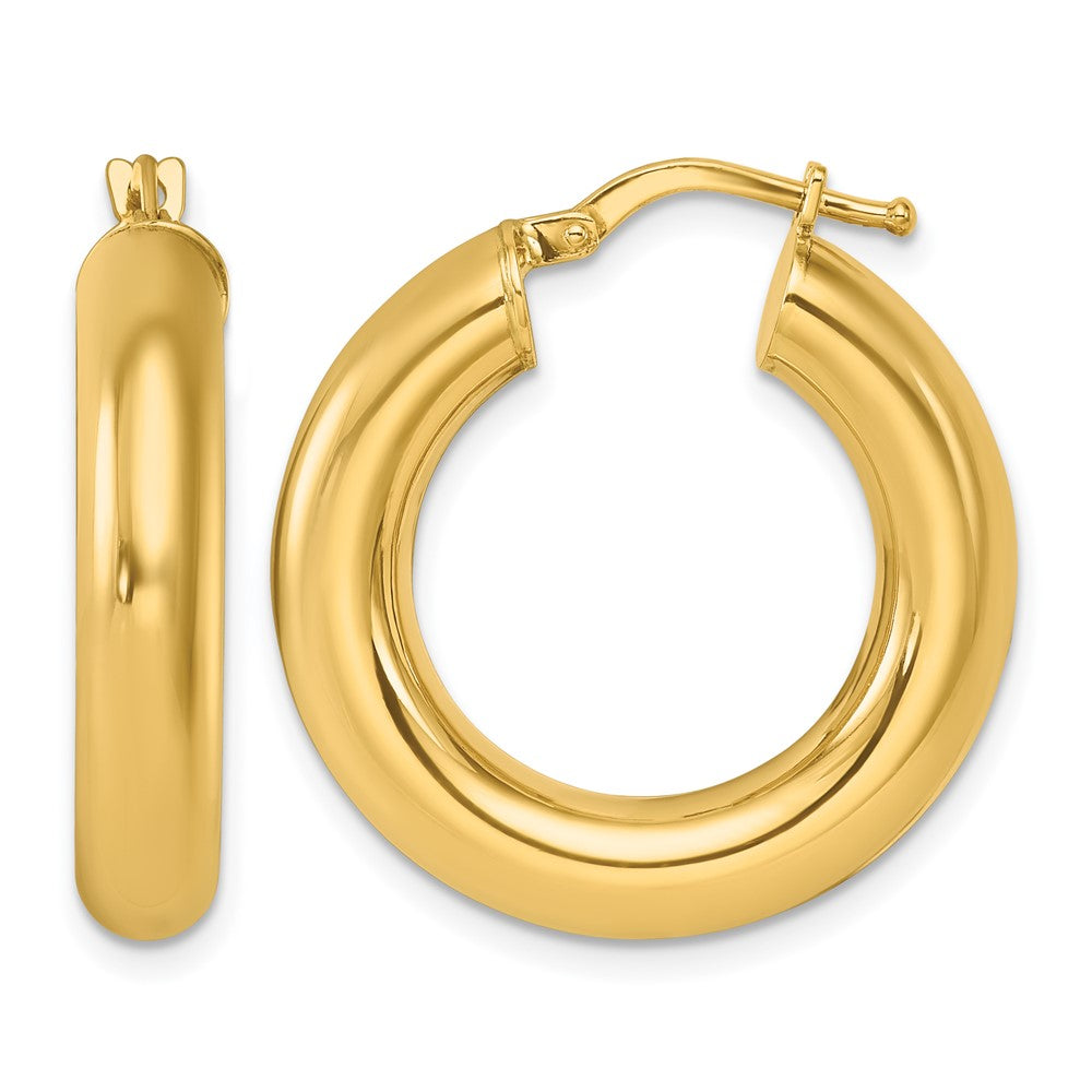 14k Yellow Gold Polished 4.9x26.6mm Round Tube Round Hoop Earrings