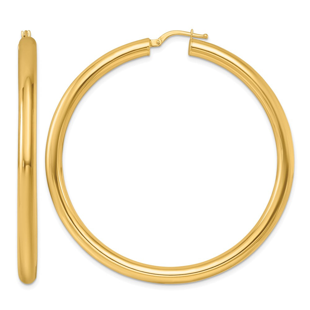 14k Yellow Gold Polished 4x58mm Round Tube Round Hoop Earrings