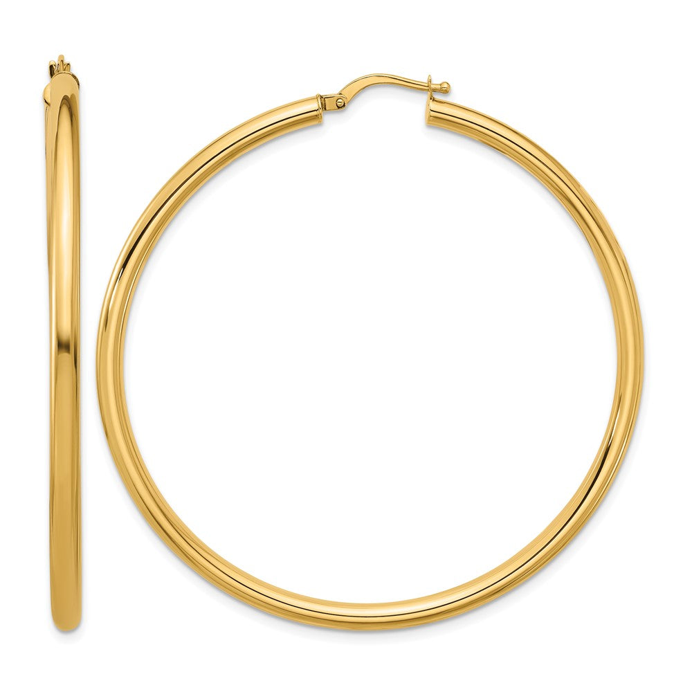 14k Yellow Gold Polished 2.9x56mm Round Tube Round Hoop Earrings