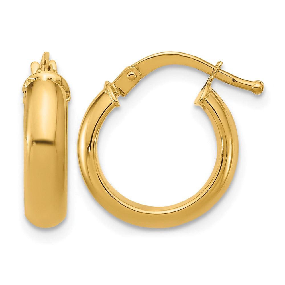 14k Yellow Gold Polished 4.0mm Huggie Round Hoop Earrings