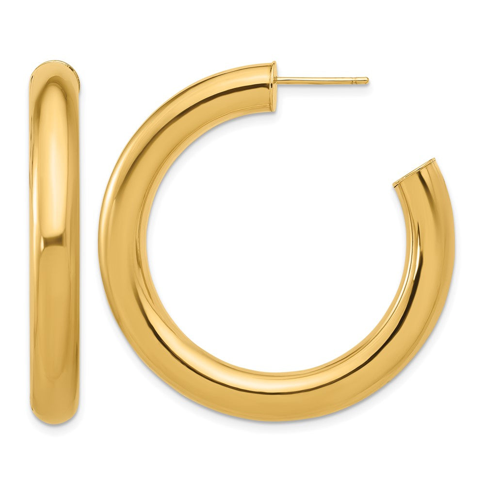 14k Yellow Gold Polished 5.7mm Medium Round Tube Post C-Hoop Earrings