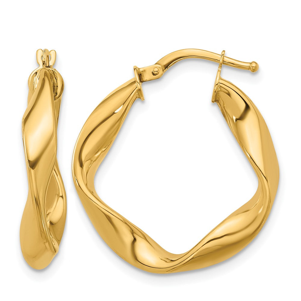 14k Yellow Gold Polished and Twisted Small Round Hoop Earrings
