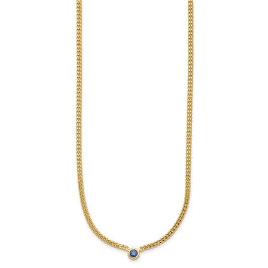 14K Yellow Gold Sapphire Curb Necklace 16"