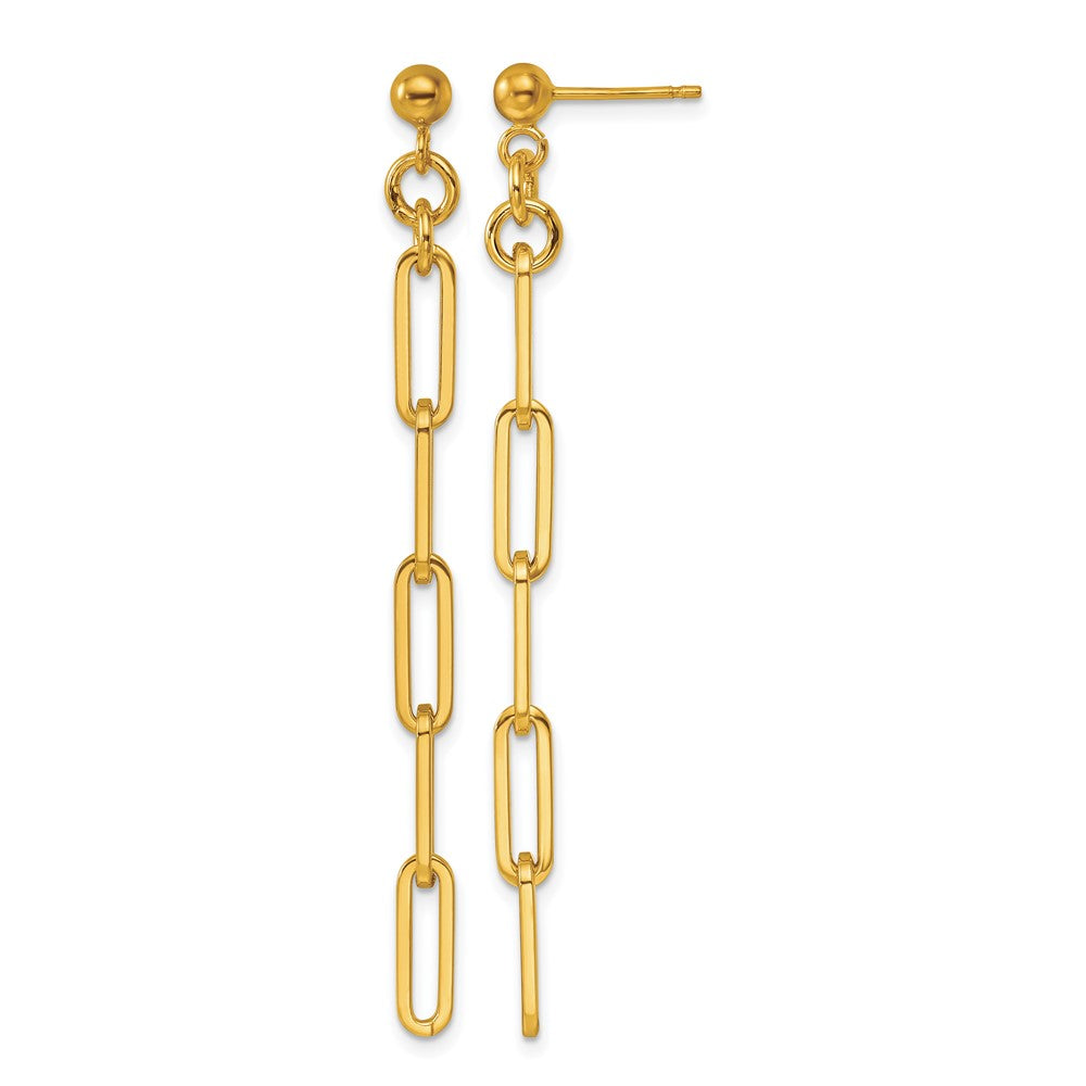 14k Yellow Gold Polished Paperclip Link Post Dangle Earrings