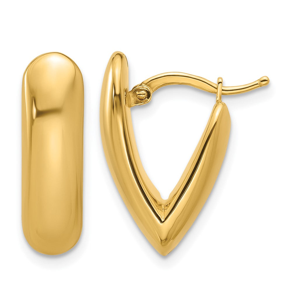 14k Yellow Gold Polished V Shape Hoop Earrings
