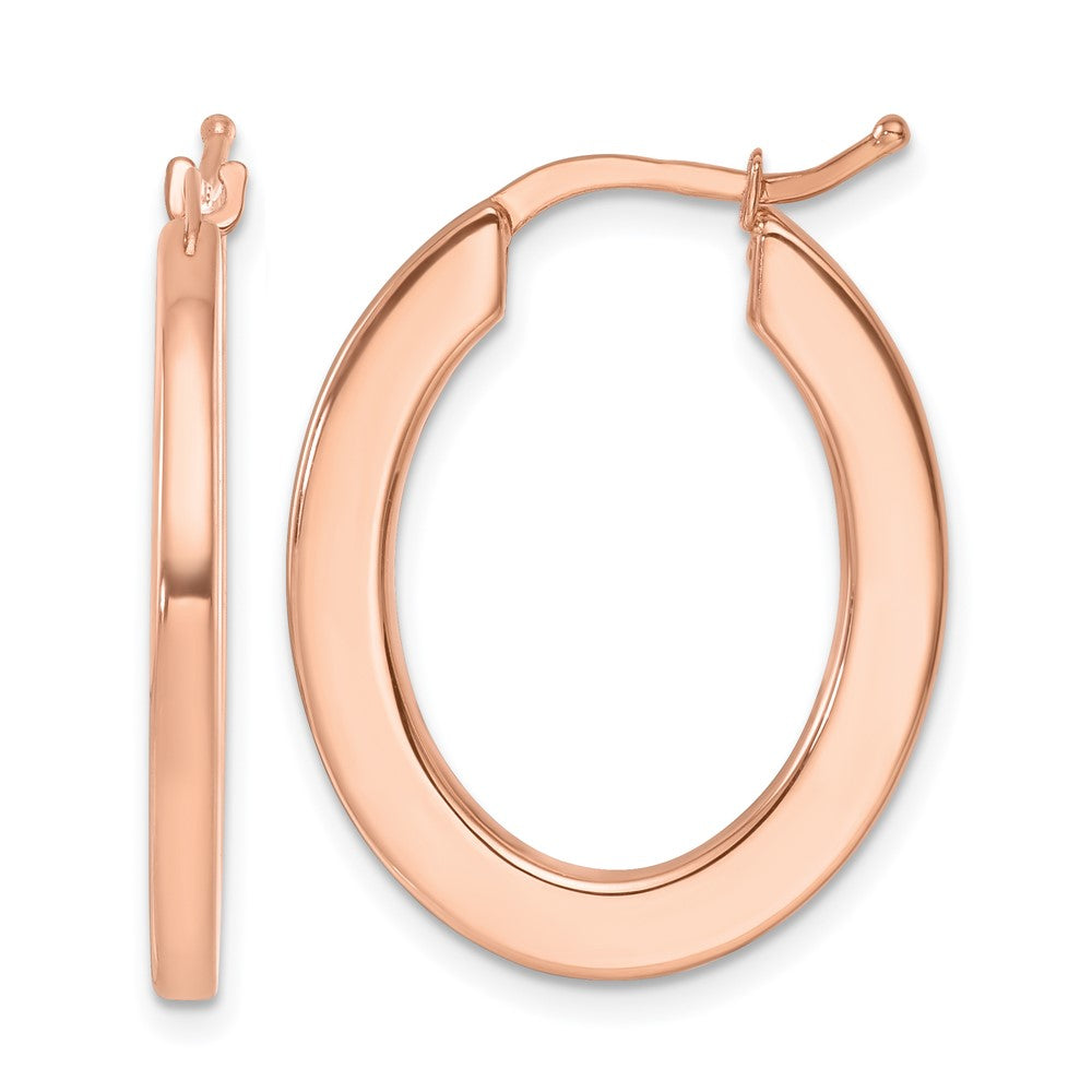 14K Rose Gold Polished 2.3mm Square Tube Oval Hoop Earrings