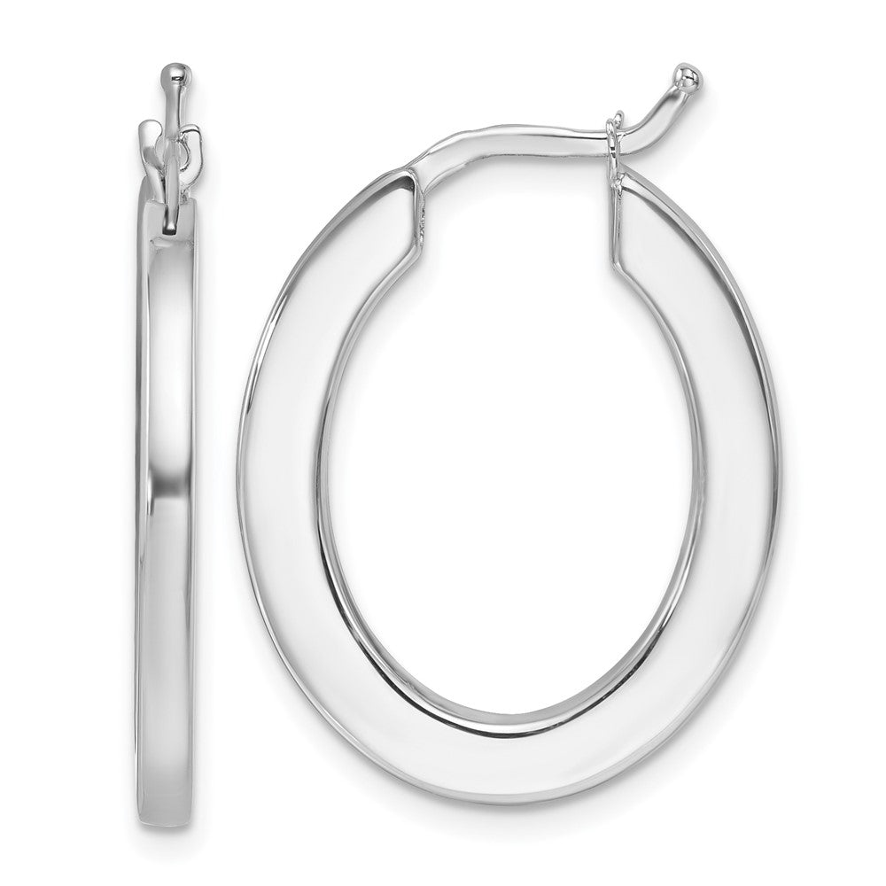 14K White Gold Rhodium-plated Polished 2.3mm Square Tube Oval Hoop Earrings