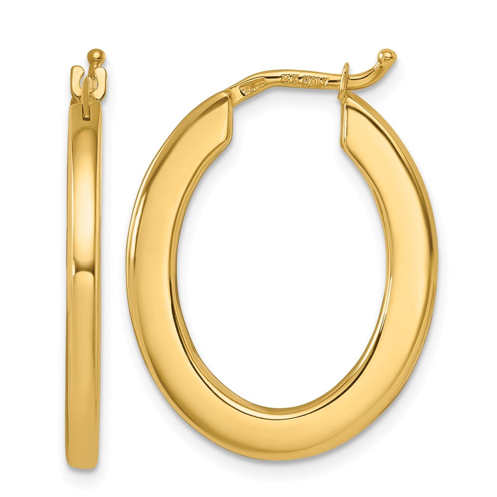 14k Yellow Gold Polished 2.3mm Square Tube Oval Hoop Earrings