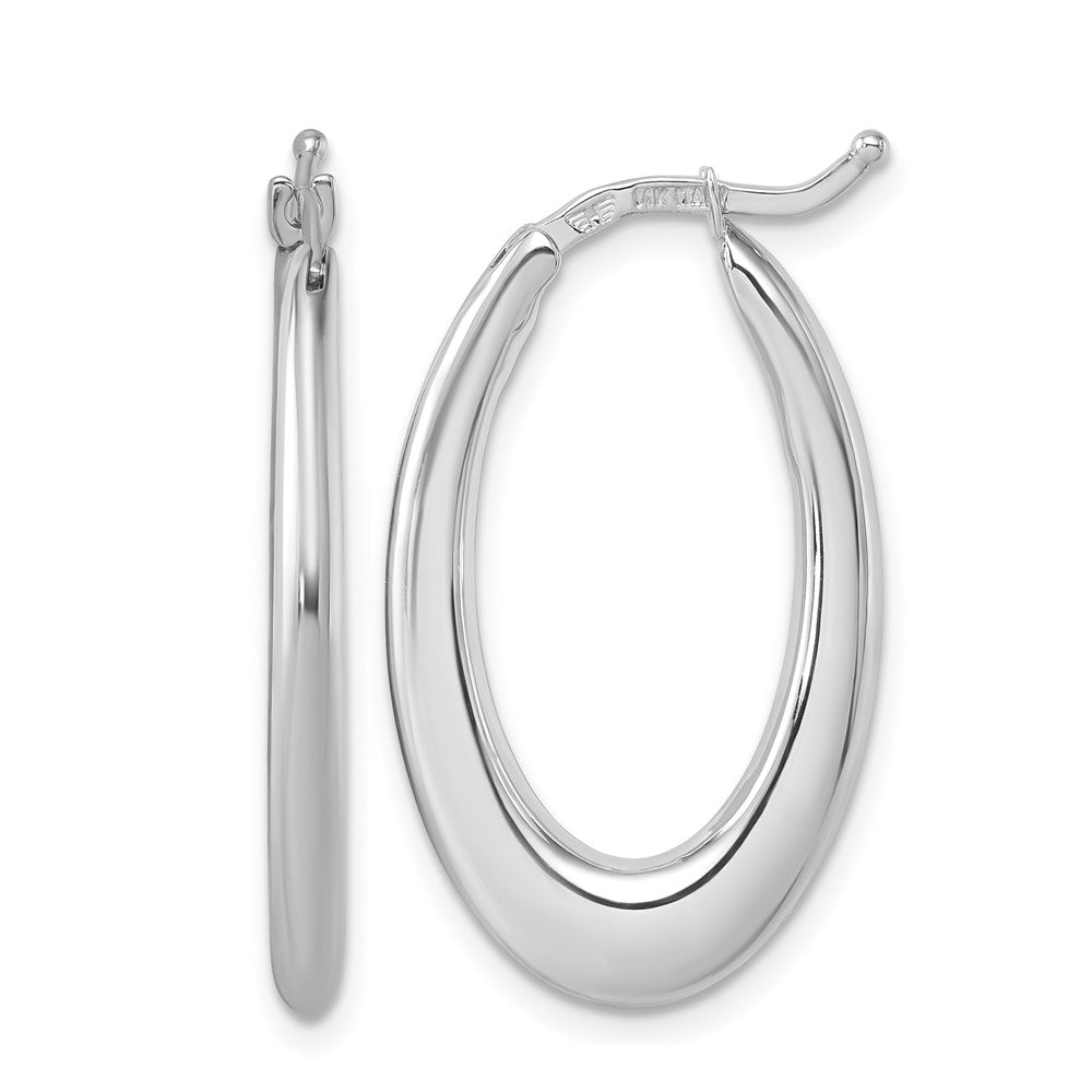 14K White Gold Rhodium-plated Polished 2.6mm Oval Hoop Earrings