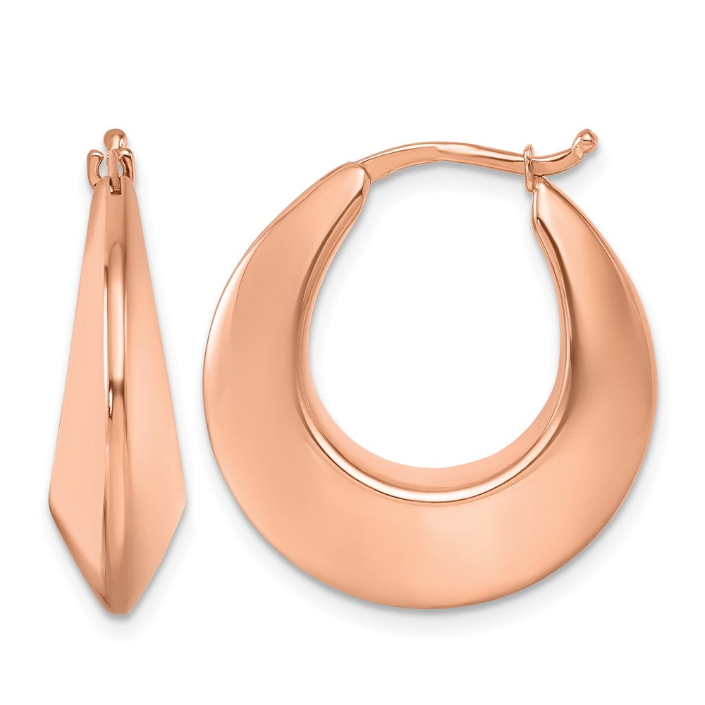 14K Rose Gold Polished Knife Edge Graduated Round Hoop Earrings