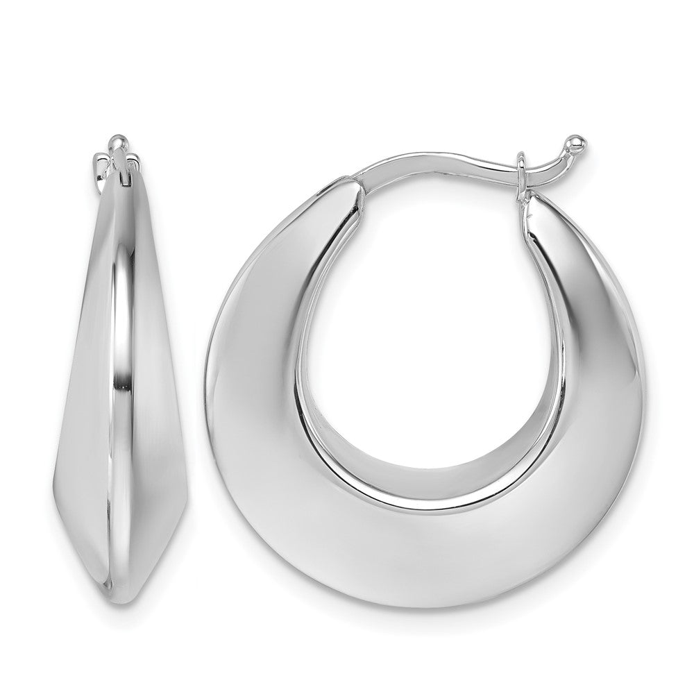 14K White Gold Rhodium-plated Polished Knife Edge Graduated Round Hoop Earrings