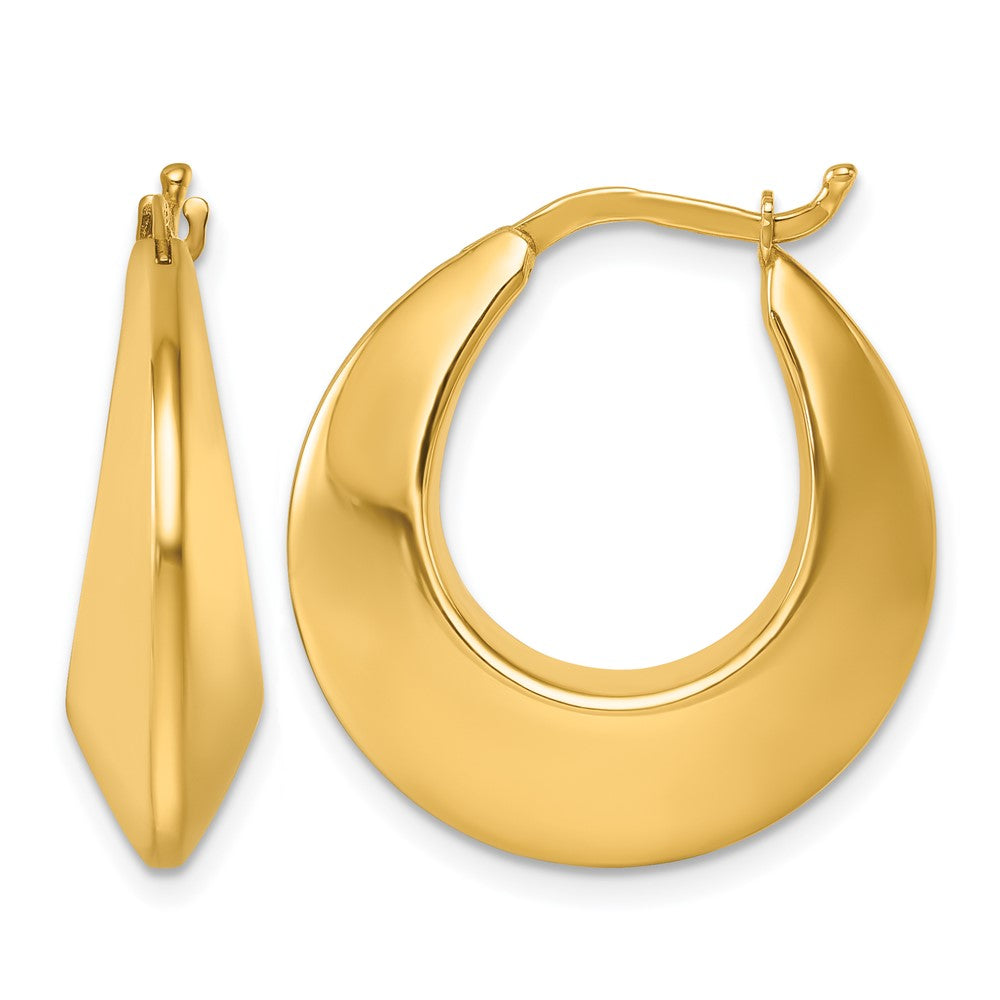 14k Yellow Gold Polished Knife Edge Graduated Round Hoop Earrings