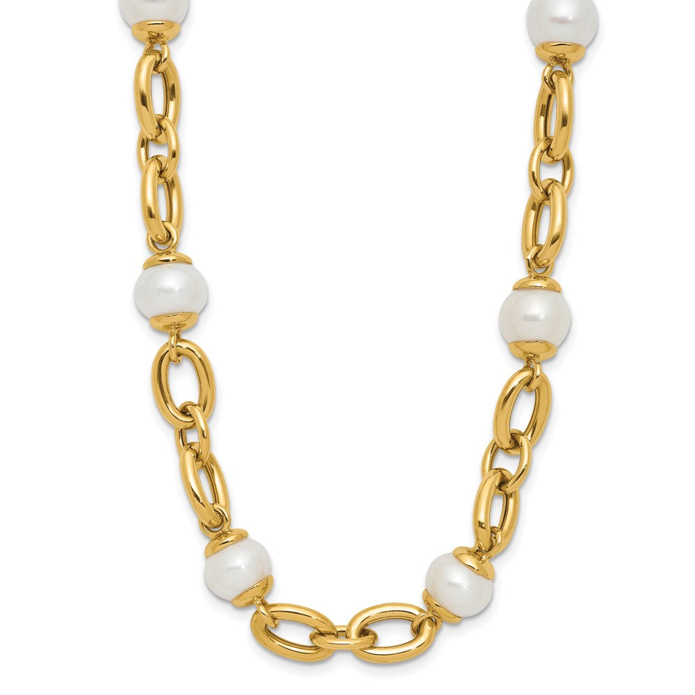 14k Yellow Gold Polished Freshwater Cultured Pearl Fancy Link 18 inch Necklace