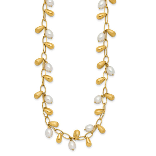 14k Yellow Gold Polished FW Cultured Pearl Necklace