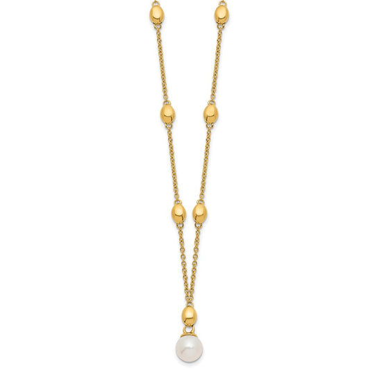14k Yellow Gold Polished Freshwater Cultured Pearl Necklace