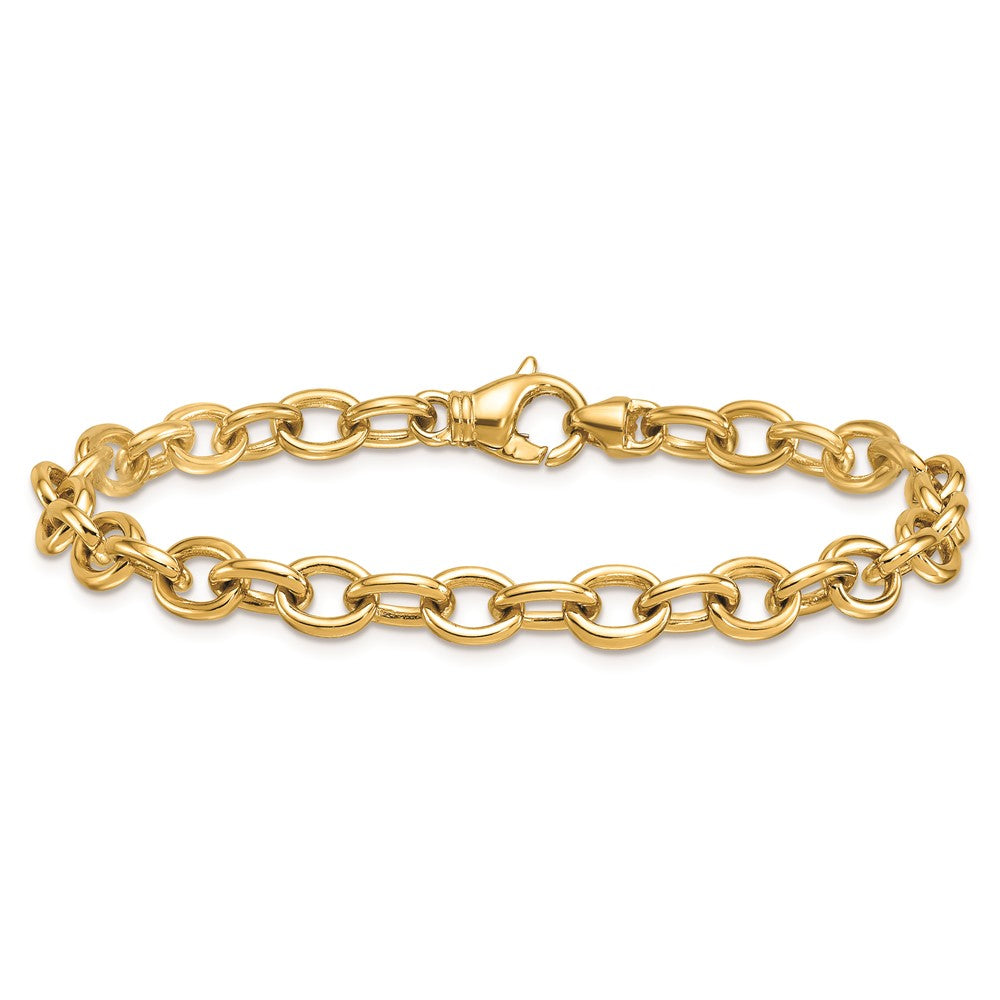 14K Yellow Gold Polished Solid 6.5mm Oval Link Chain Bracelet 7.5 Inch
