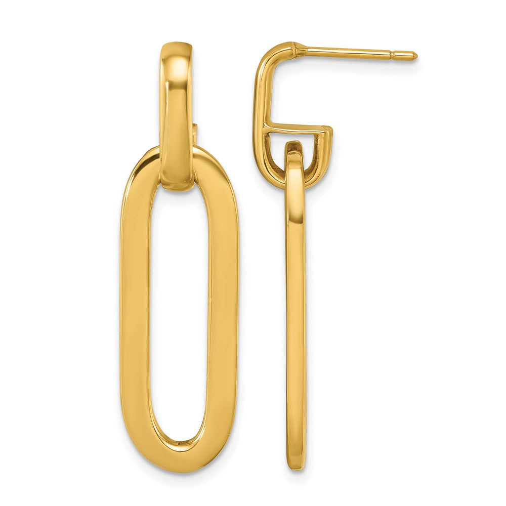 14k Yellow Gold Polished Semi-Solid Paperclip Link Post Dangle Earrings