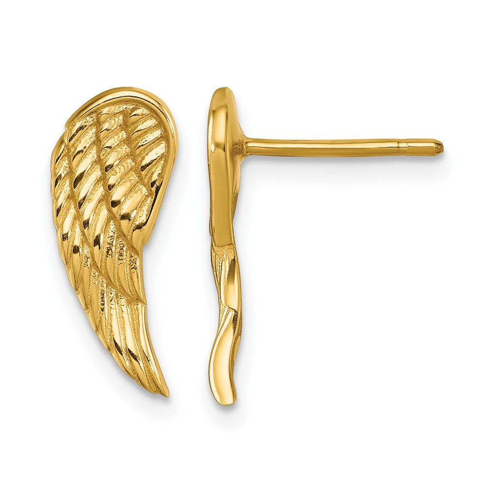 14k Yellow Gold Polished and Textured Angel Wing Stud Earrings