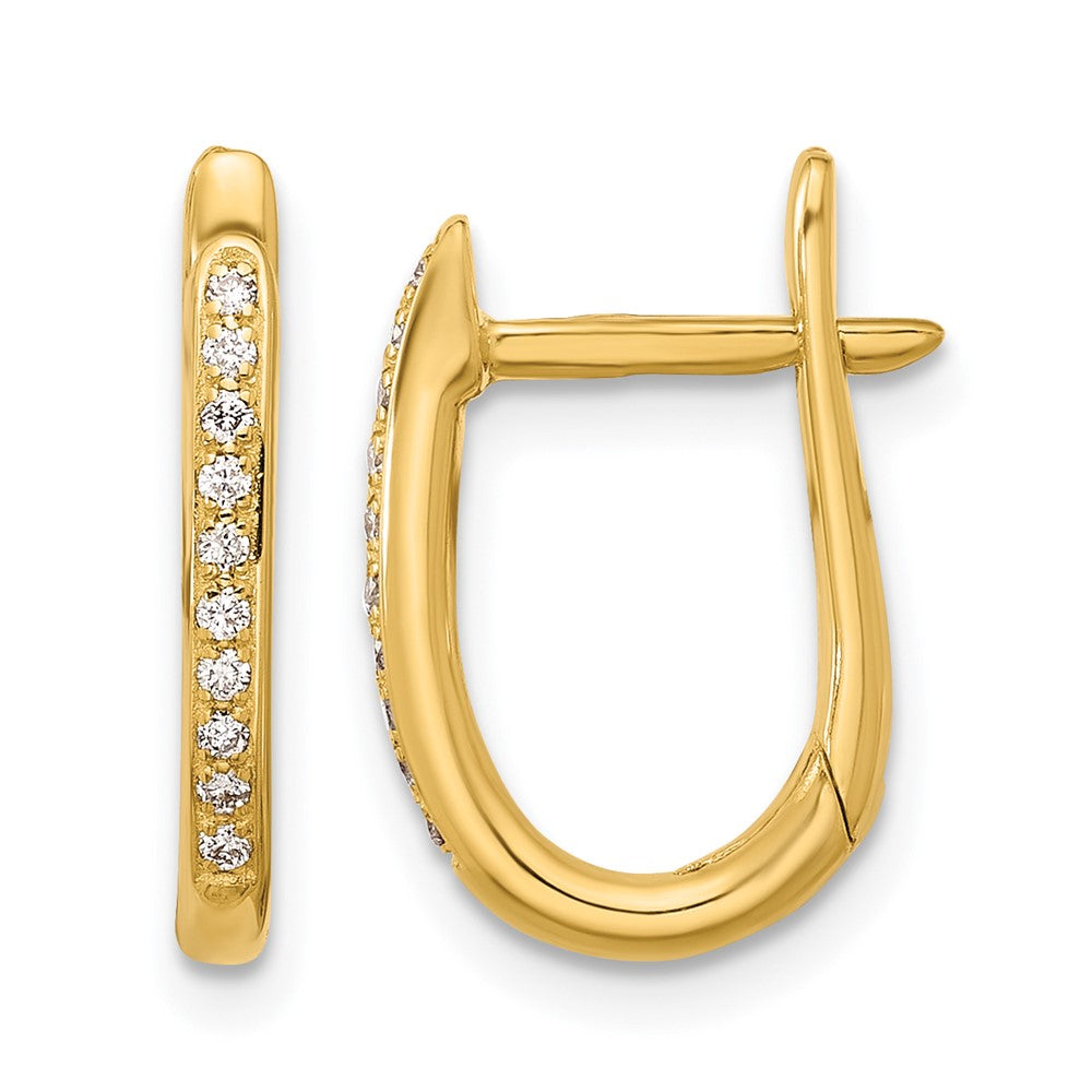 14k Yellow Gold Polished Diamond Oval Hinged Hoop Earrings