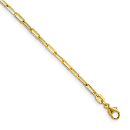 14k Yellow Gold Polished 2.5mm Solid Paperclip Link Chain Necklace 16"