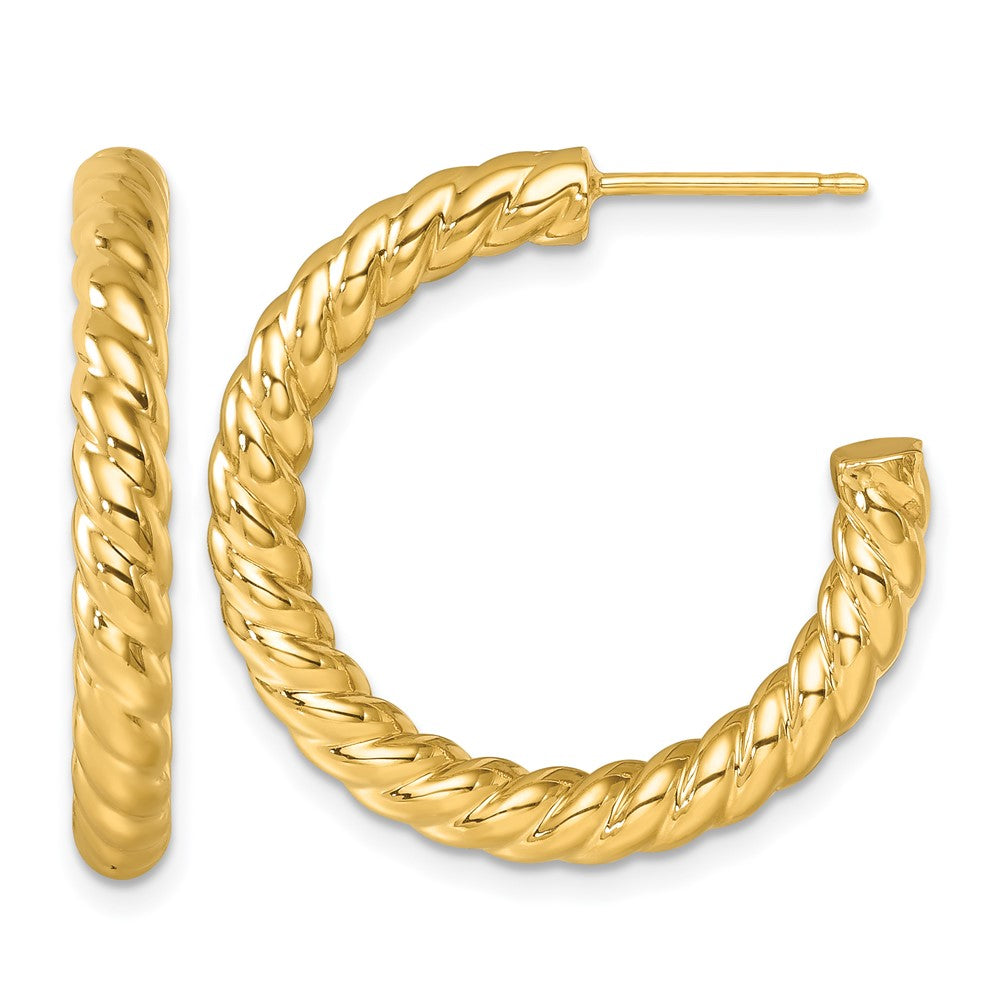 14k Yellow Gold Polished and Twisted 3.5mm Post C-Hoop Earrings
