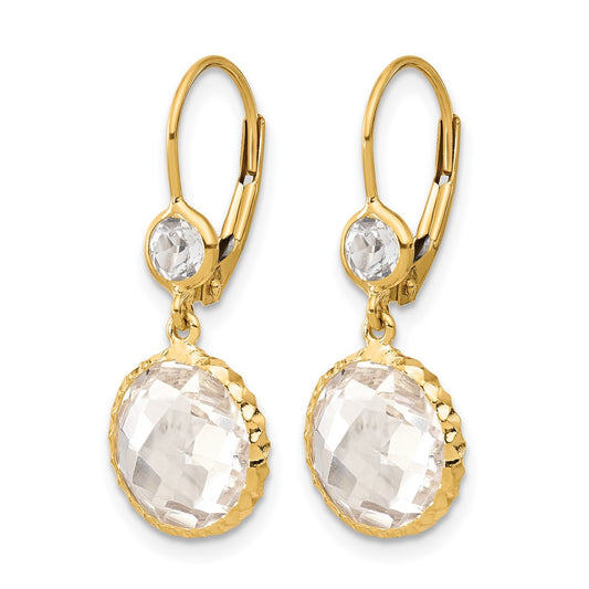 14K Polished Crystal and White Topaz Dangle Earrings with Leverback