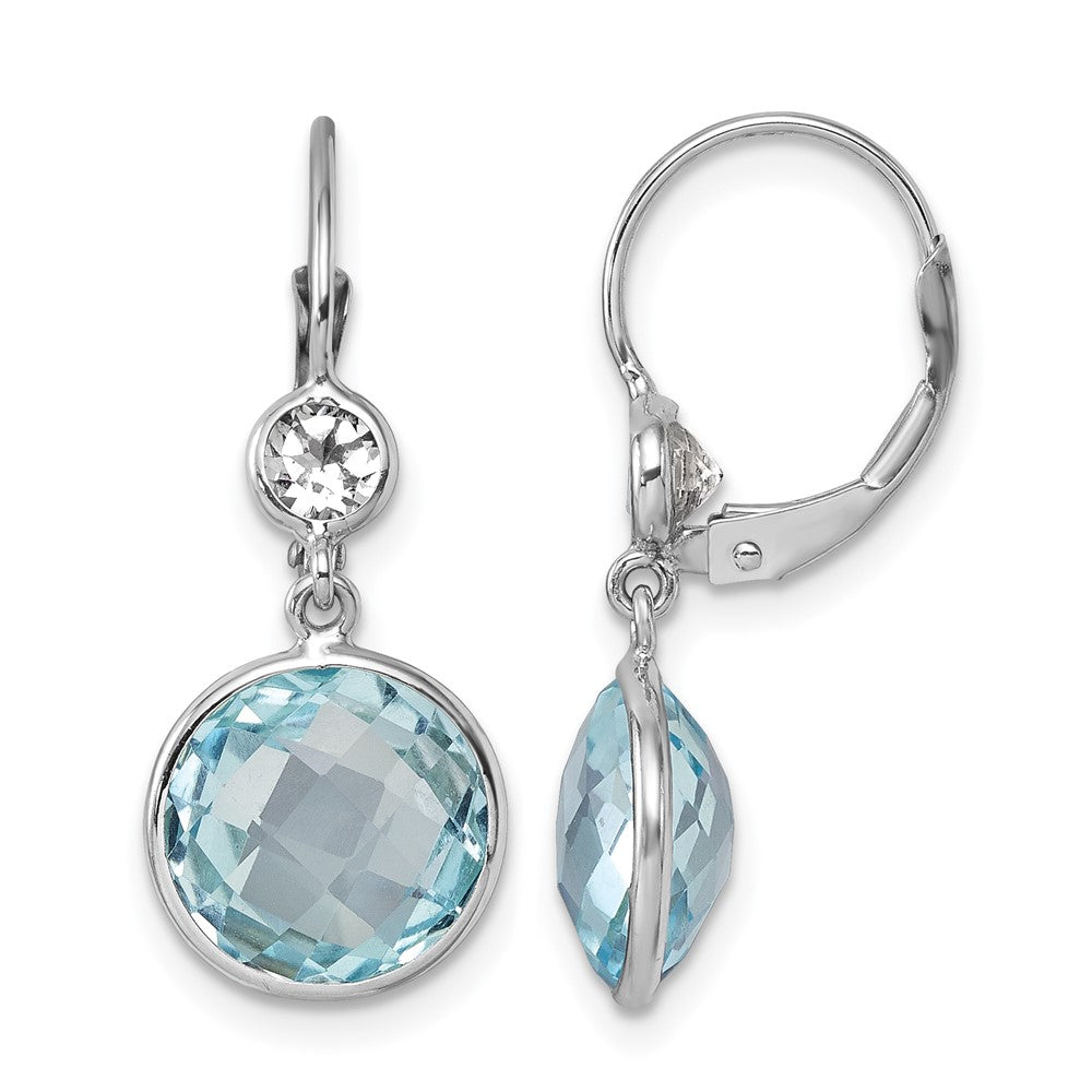 14K White Gold Rhodium-plated Polished Blue and White Topaz Leverback Dangle Earrings