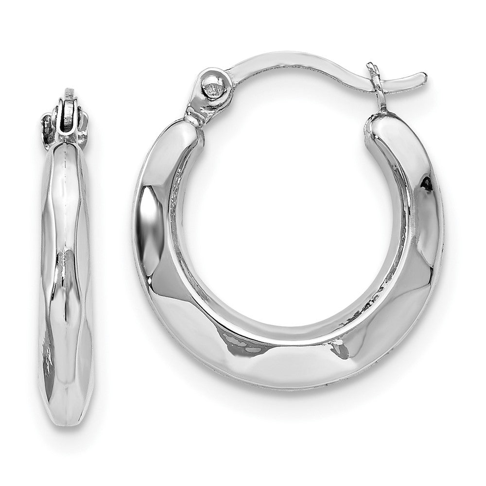 14K White Gold Polished Hinged Hoop Earrings