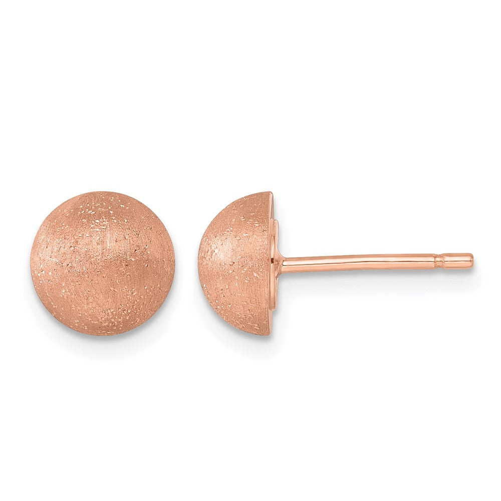18K Rose Gold Brushed 8.0mm Button Stud Earrings