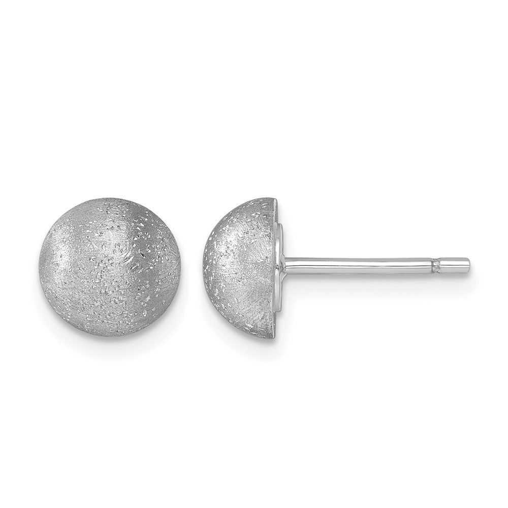 18K White Gold Rhodium-plated Brushed 8.0mm Button Stud Earrings