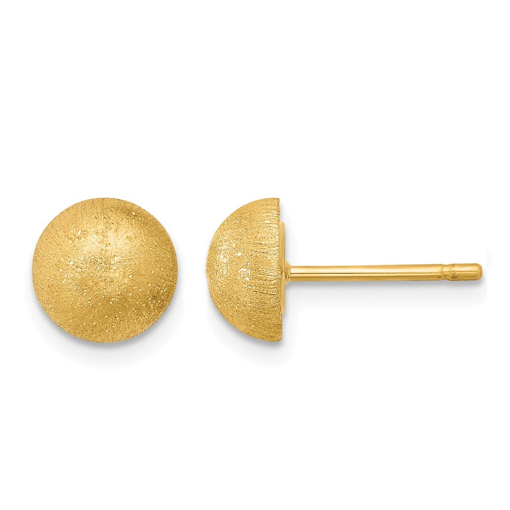18k Yellow Gold Brushed 8.0mm Button Stud Earrings