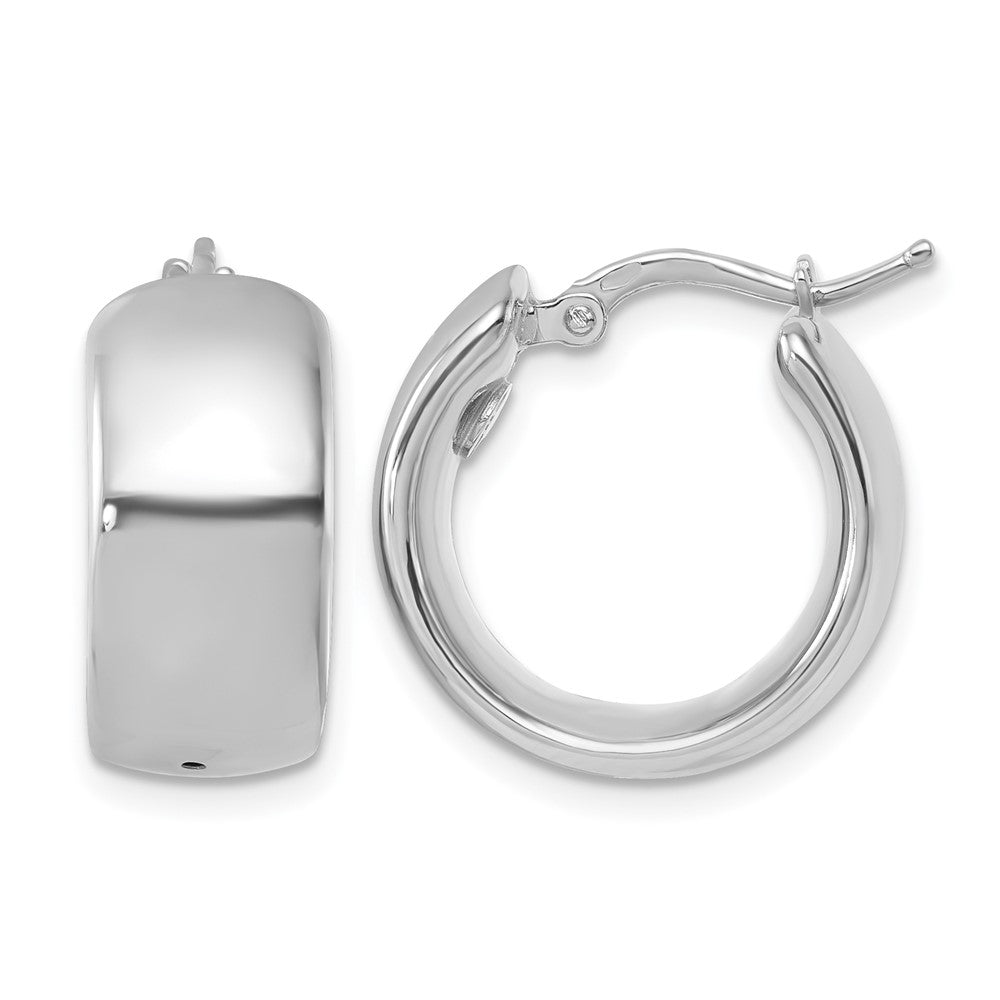 18K White Gold Rhodium-plated Polished 8.6x19mm Round Hoop Earrings