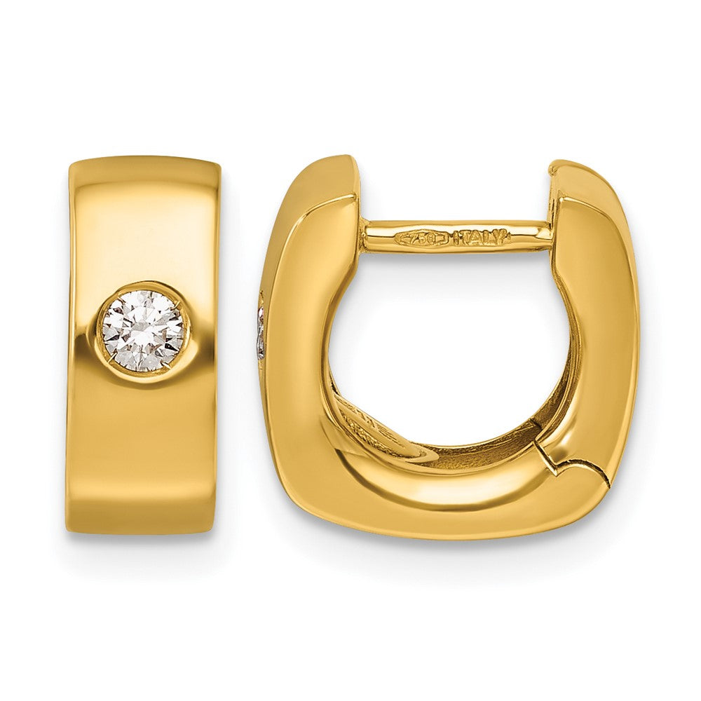 18K Yellow Gold Polished Diamond Huggie Hinged Hoop Earrings