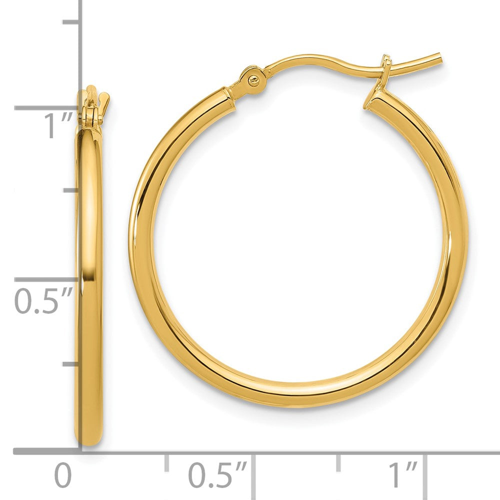 14k Yellow Gold 2x25mm Polished Hoop Earrings