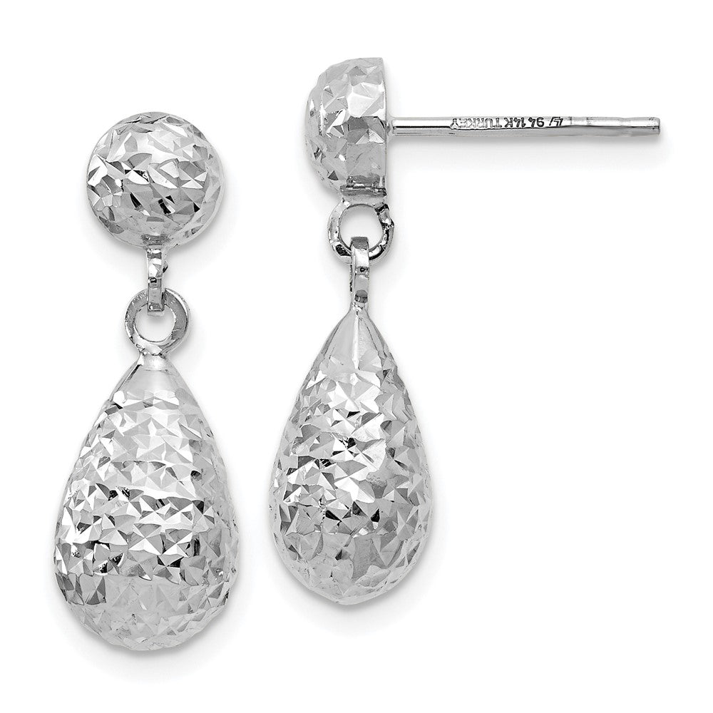 14K White Gold Diamond-Cut Post Dangle Earrings