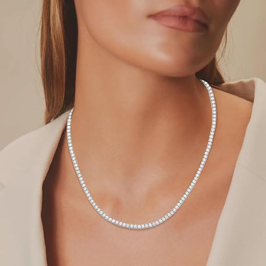 14k Gold Round Cut Lab Grown Diamond Tennis Necklace 18" 4ct to 20ct, Color-E-F, Clarity- VS
