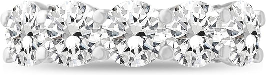 14k Gold Round Lab Grown Diamond 5-Stone Anniversary Ring D-E Color, VS Clarity