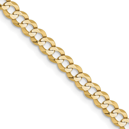 10k Yellow Gold 3.7mm Lightweight Flat Cuban Chain Necklace