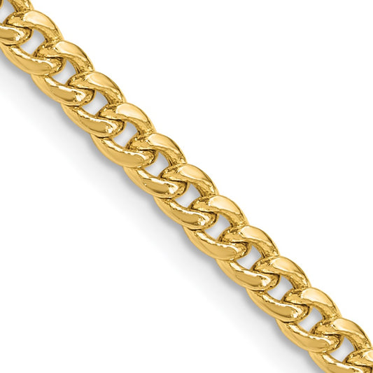 14k Yellow Gold 3.5mm Solid Miami Cuban Chain Necklace
