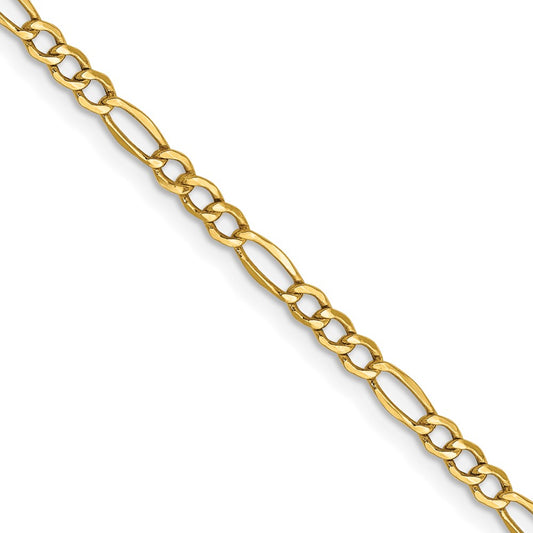 14k Yellow Gold 2.5mm Semi-Solid Figaro Chain Necklace