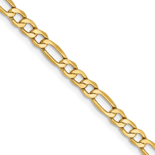 14k Yellow Gold 3.5mm Semi-Solid Figaro Chain Necklace