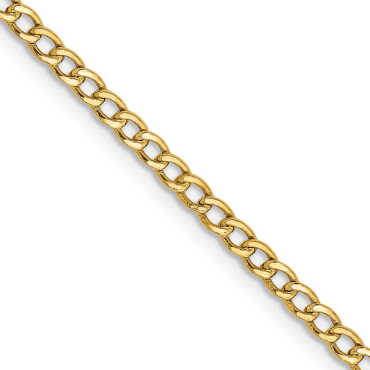 14k Yellow Gold 2.5mm Semi-Solid Curb Chain Necklace