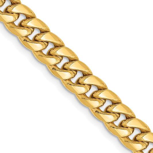 14k Yellow Gold 6mm Semi-Solid Miami Cuban Chain Necklace