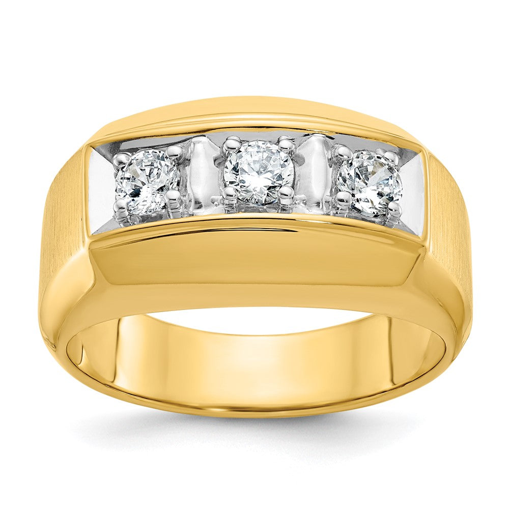 14k Two-tone Gold Men's Polished and Satin 3-Stone 1/2 Carat Diamond Ring Size 10