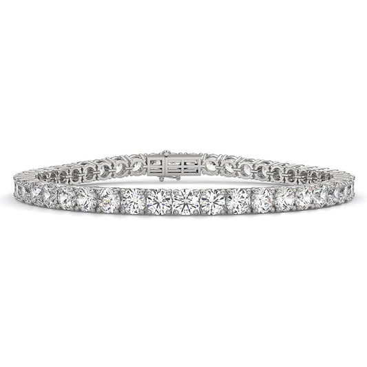 14k Gold Round Cut Lab Grown Diamond Tennis Bracelet (3ct to 15ct, Color-D, Clarity- VS) 7"