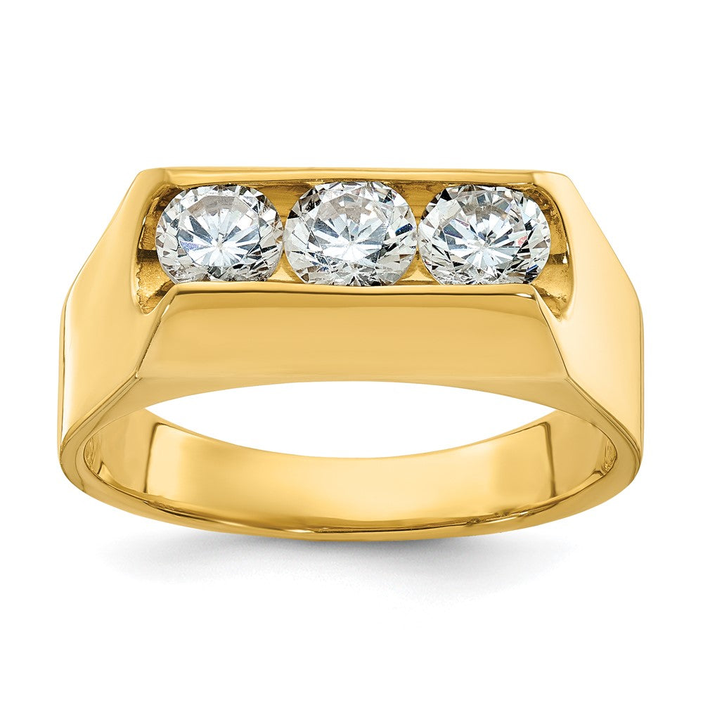 14k Yellow Gold Men's Polished 3-Stone 1 Carat Diamond Ring Size 10