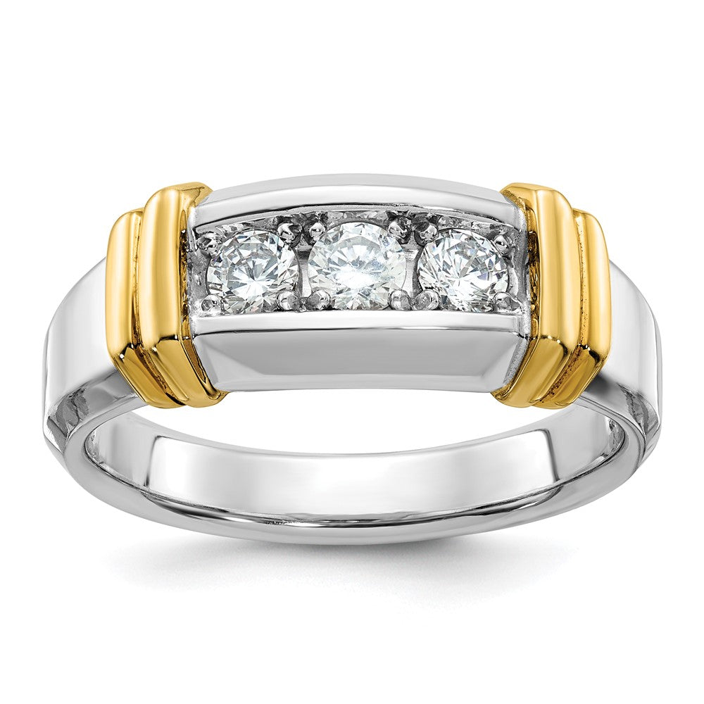 14k Two-tone Gold Men's Polished 0.50 Ct 3-Stone Diamond Ring Size 10