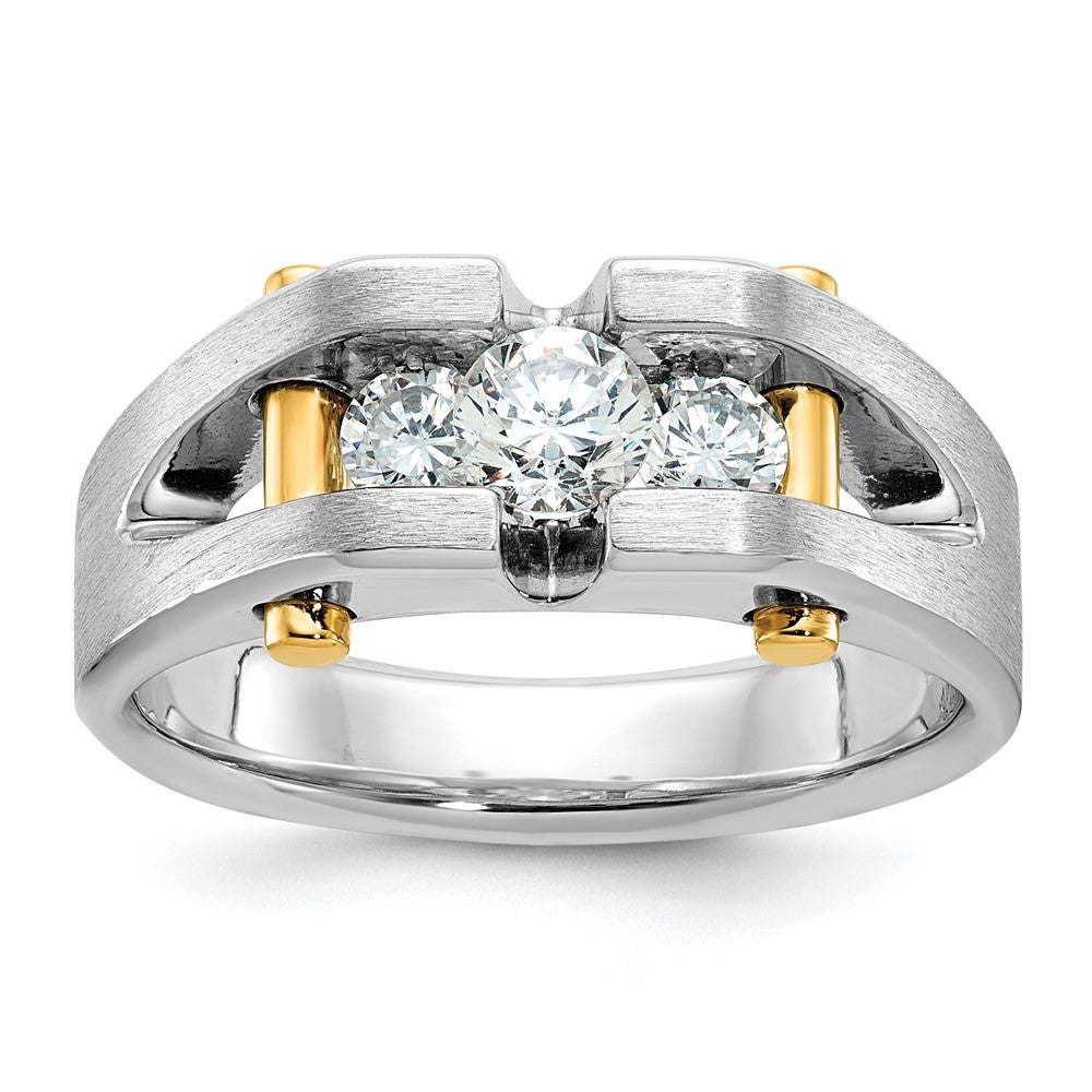 14k Two-tone Gold Men's Polished Satin and Cut-Out 3-Stone 3/4 Carat Diamond Ring Size 10