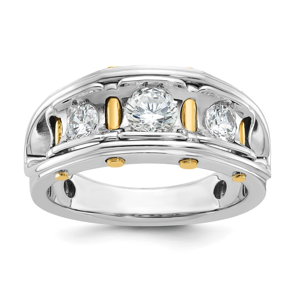 14k Two-tone Gold Men's Polished 3-Stone 1 Carat Diamond Ring Size 10